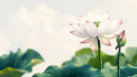 白莲绿叶白背景插画