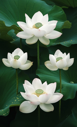 白莲绿叶水珠古风