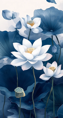 白莲蓝叶矢量线描