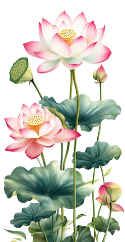 莲花水墨画粉绿花叶