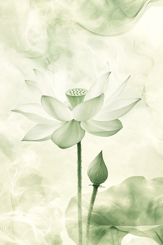 水彩莲花细腻柔和绿叶