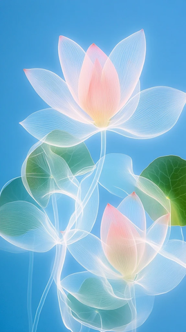 水莲绿叶玻璃罩光摄影