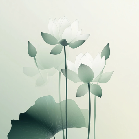 莲花双生绿色渐变插画