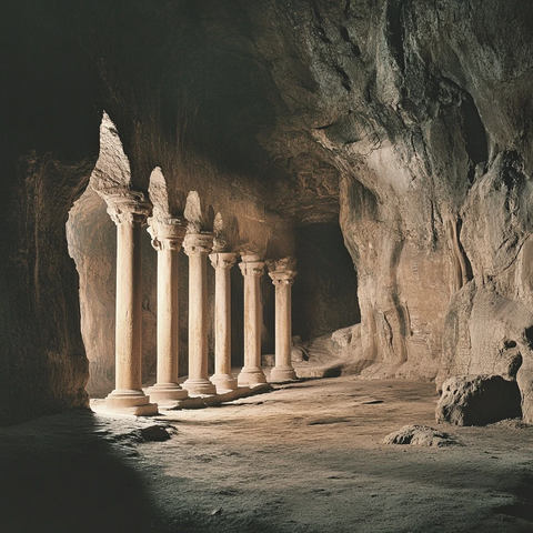洞穴内排列整齐的石柱景象