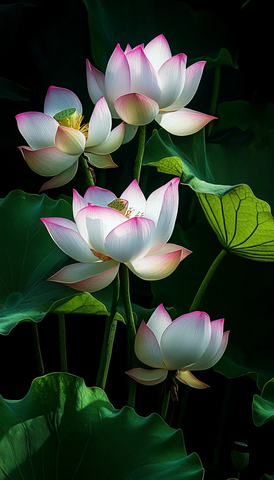 盛开莲花与花苞