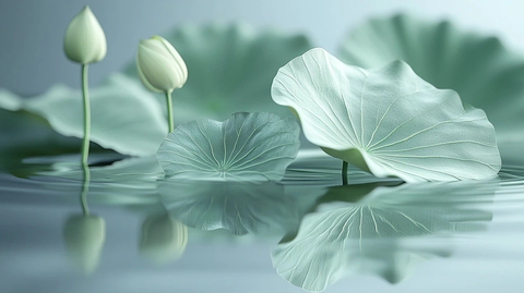 莲叶水面倒影细节