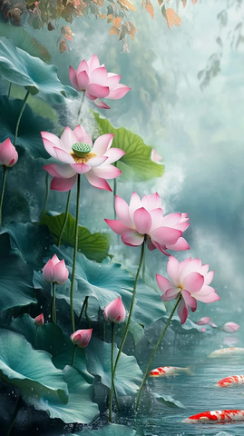 古桥莲池蜻蜓荷花