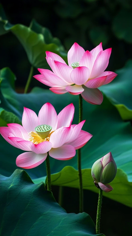 莲花盛开荷叶相映