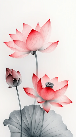 红莲轻叶透明水纹