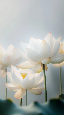 白莲花开雾气缭绕