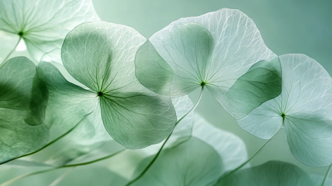 透明的积雪草光近距离拍摄