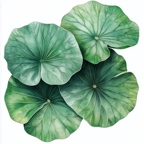 莲叶翠绿白底中国画