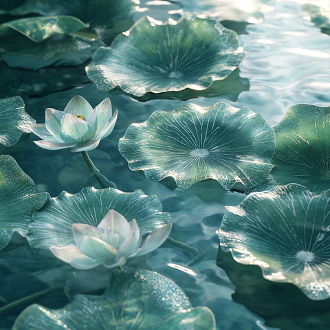 莲花瓣玻璃质感河面倒影