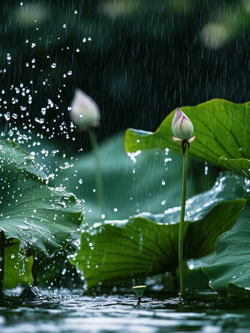 雨滴荷叶水花