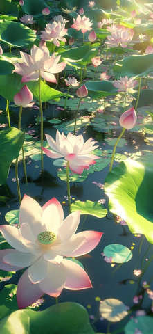 莲叶浮水阳光映影