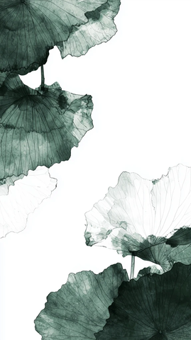 莲花叶片顶部视角墨绘
