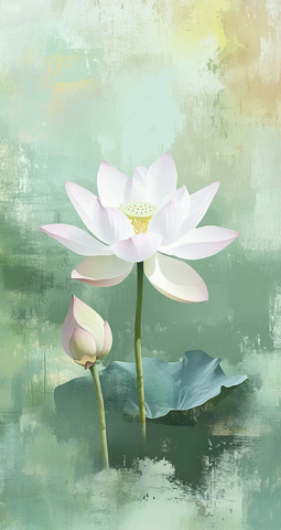 白莲绿底水彩画