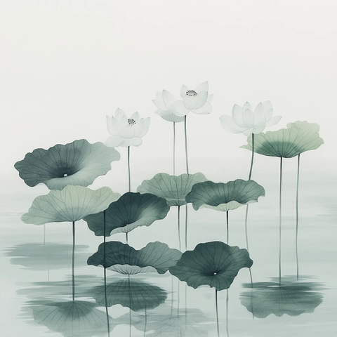 莲叶浮水墨色朦胧