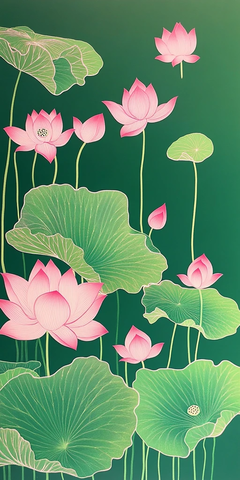 绿色莲花粉色轮廓画