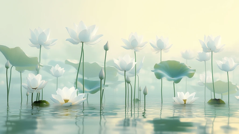 白莲叶浮水轻柔景