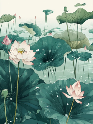 莲花荷叶水田根茎图