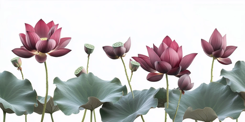 红莲绿叶白背景