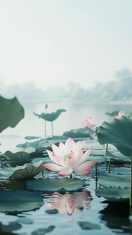 莲花水墨渲染图