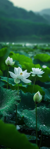 白莲露珠荷叶池塘鲤鱼