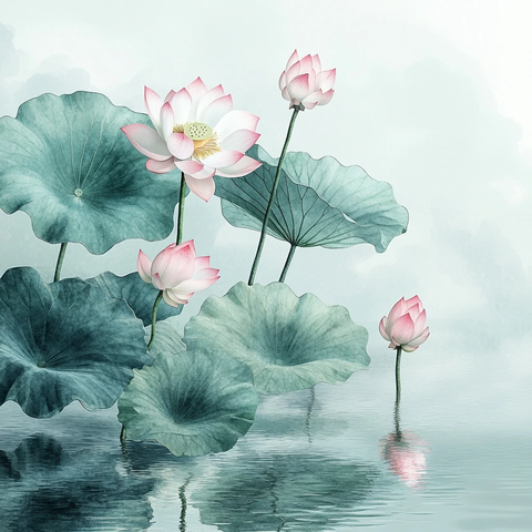 莲花荷叶水面倒影