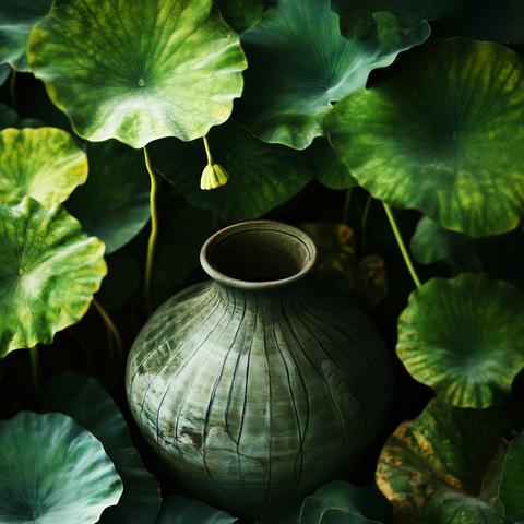 古董花瓶荷叶下视角