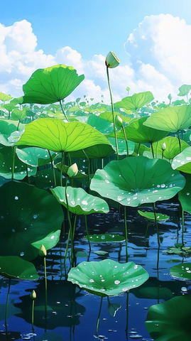 晨露莲花叶水景