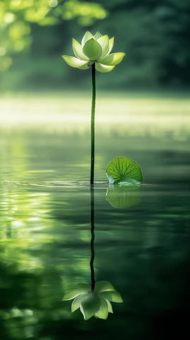 莲茎与湖面倒影