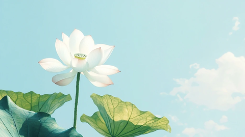 白莲绿叶蓝天背景图