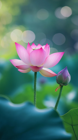 莲花枝条与花苞静物