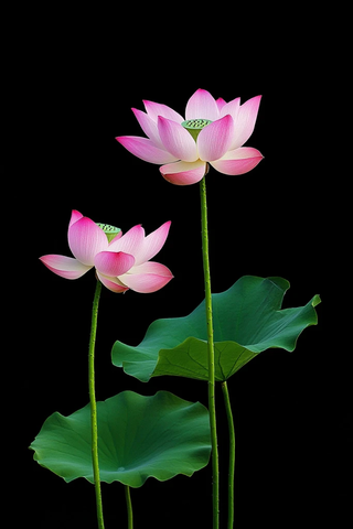 莲花盛开与清澈莲叶