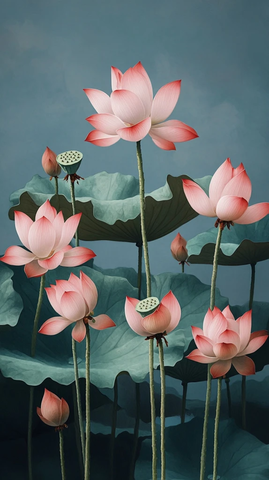 粉色莲花与深绿荷叶