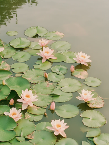 宁静水塘绿色睡莲