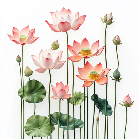 白色背景上的莲花群