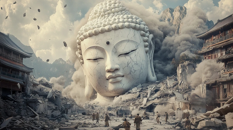 佛像破损的废墟场景