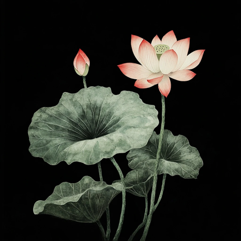 莲花荷叶墨韵图