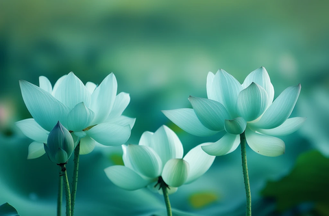 莲花浮现海藻绿背景