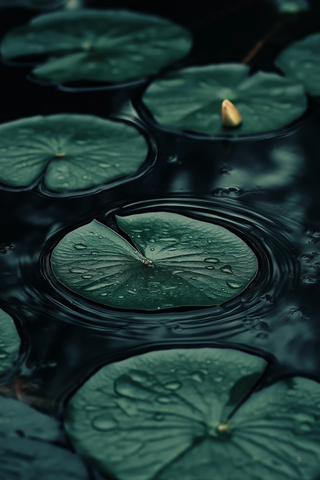 水波荡漾的莲叶特写