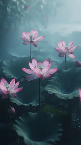 莲花生辉雾霭缭绕