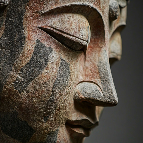 古老的石刻佛像面部特写