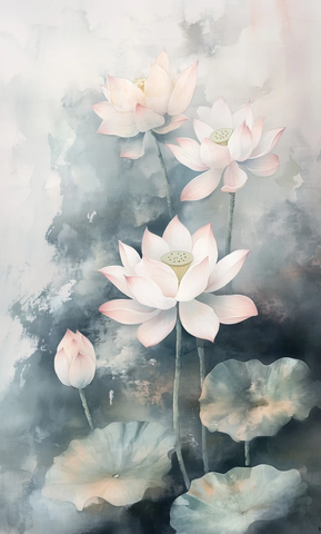 莲花飘浮水彩画