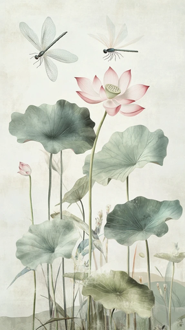 莲花龙须细致绘空留上方书锦绣