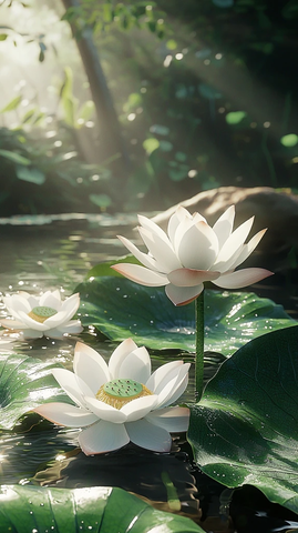 莲花浮叶阳光水池