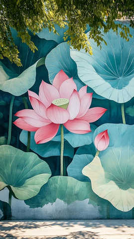 莲花与荷叶壁画