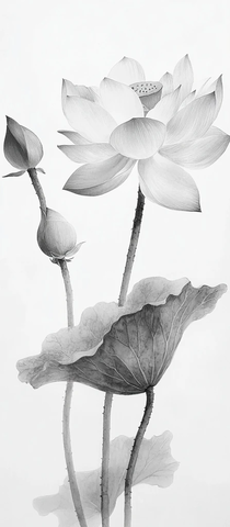 莲花叶抽象墨绘