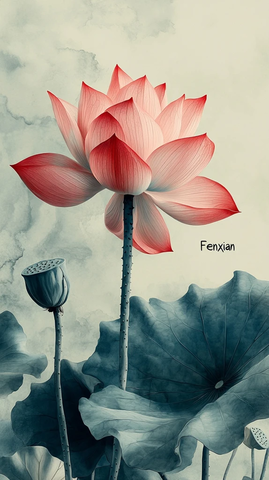 古风莲花粉瓣叶绿背景